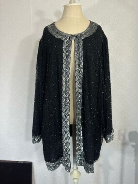 Vintage 80’s beat it with sequence 100% silk duster jacket